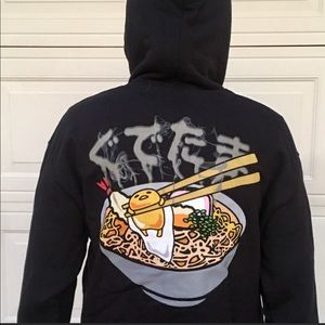 NWT, Sanrio Gudetama (lazy egg) black hoodie w/ kangaroo front pocket unisex.